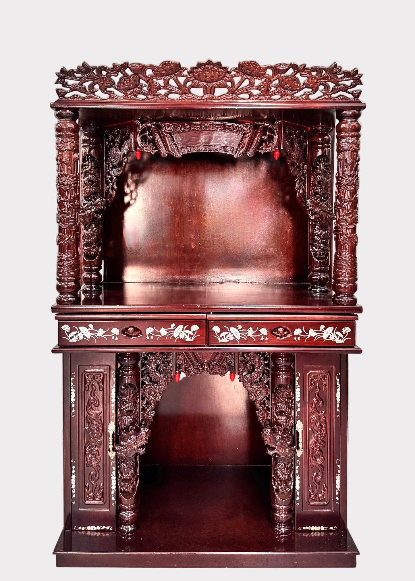 42" Dragon Altar with Mother of Pearl Inlay – Extendable Boards