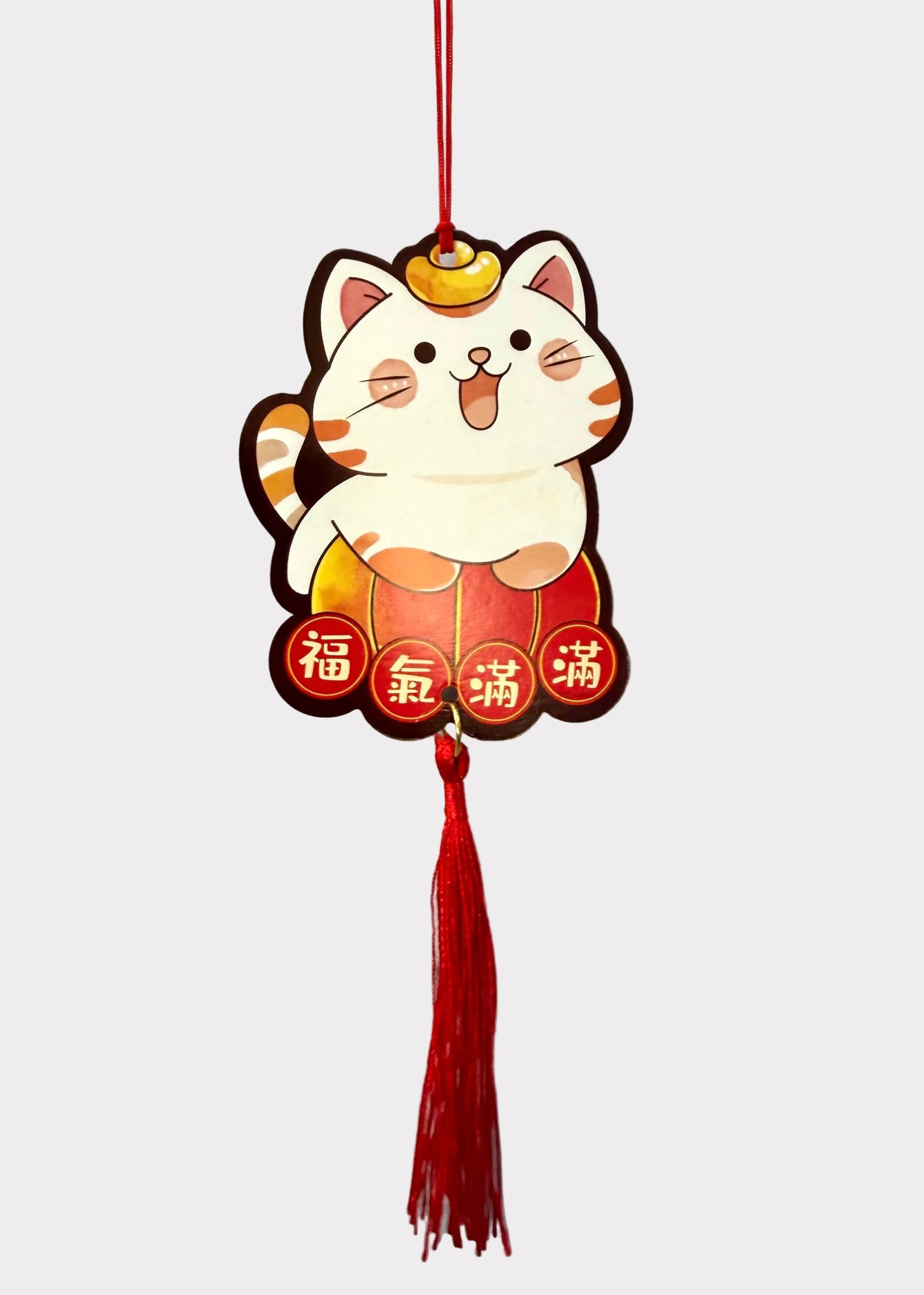 Lunar New Year Lucky Cat Paper Hanging Charms Set of 6 with Red Tassels - Fortune & Wealth Decor