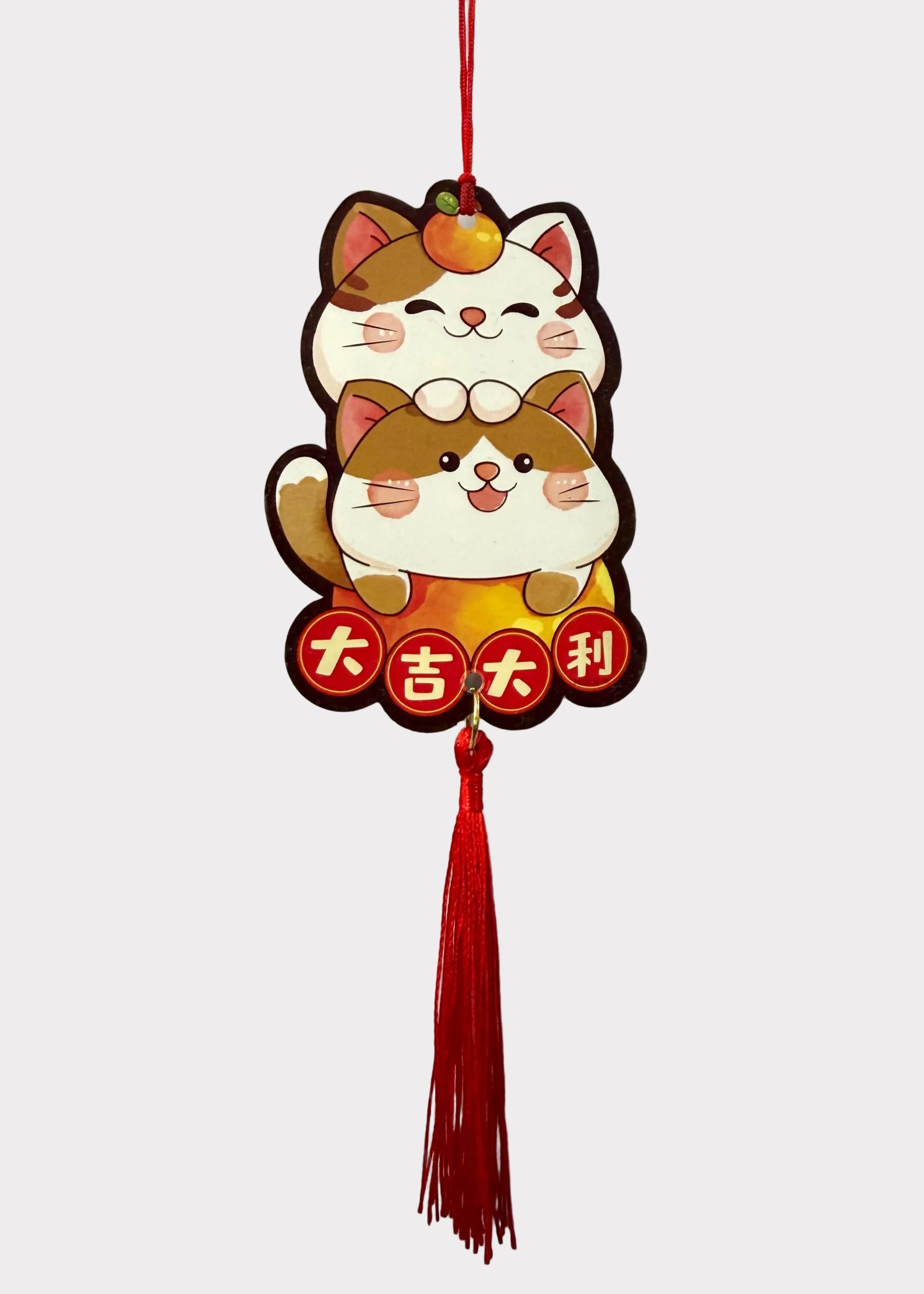 Lunar New Year Lucky Cat Paper Hanging Charms Set of 6 with Red Tassels - Fortune & Wealth Decor