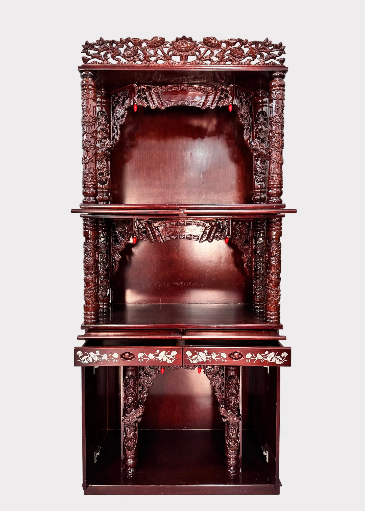 42" Dragon Altar with Mother of Pearl Inlay – Extendable Boards