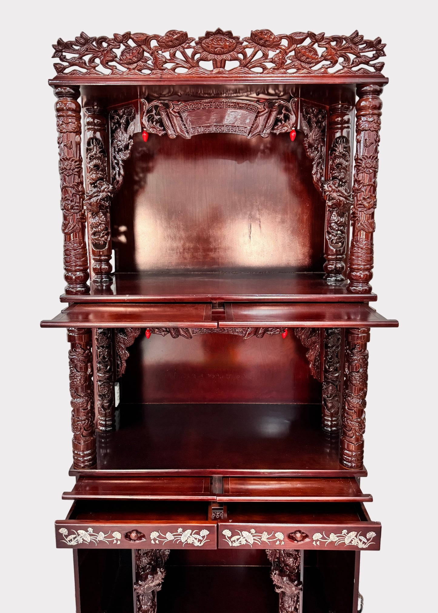 42" Dragon Altar with Mother of Pearl Inlay – Extendable Boards