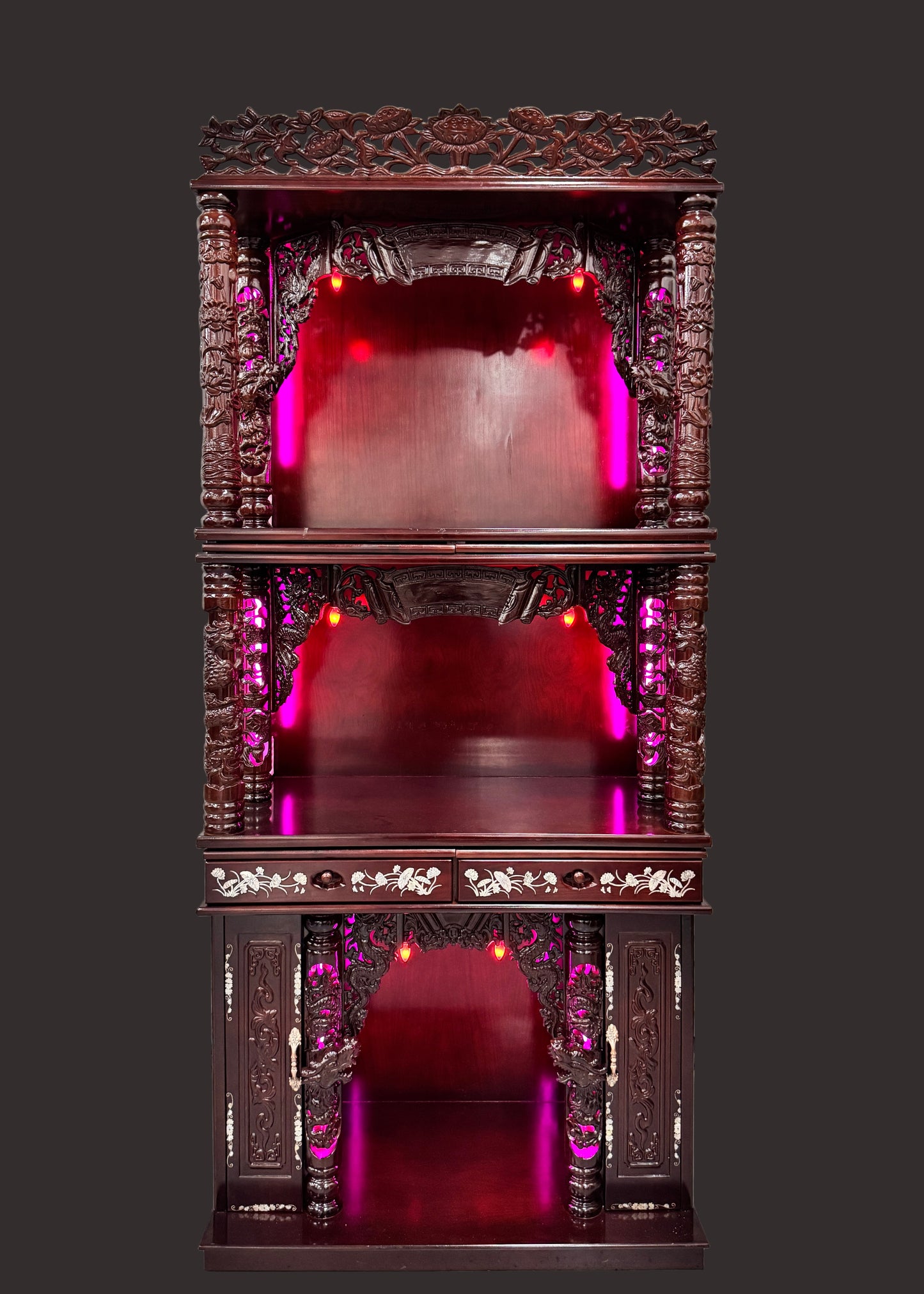 42" Dragon Altar with Mother of Pearl Inlay – Extendable Boards