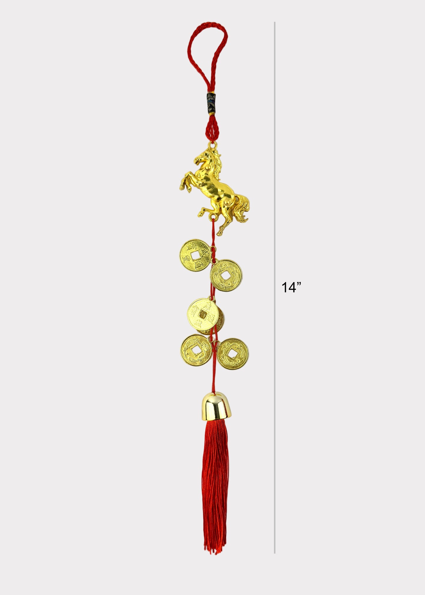 Golden Horse Feng Shui Coin Tassel – Wealth and Success Charm