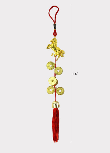 Golden Horse Feng Shui Coin Tassel – Wealth and Success Charm