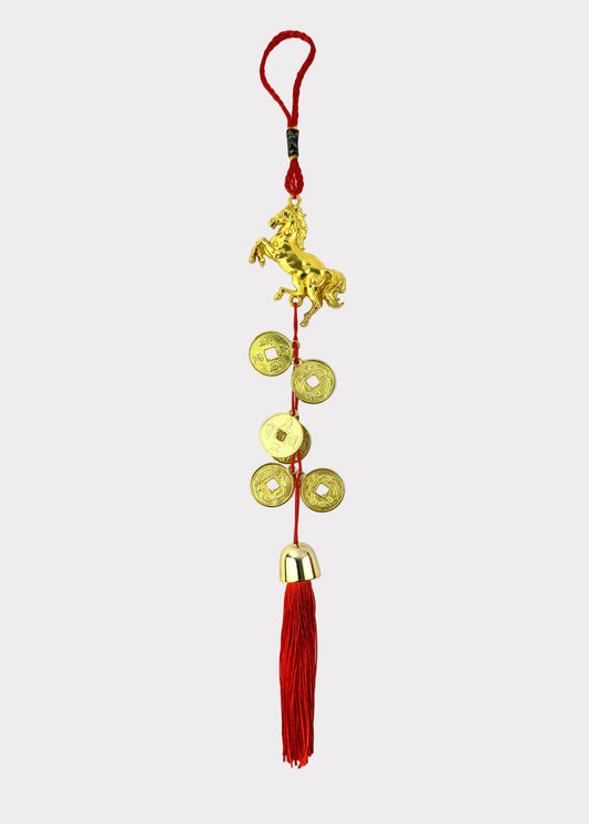 Golden Horse Feng Shui Coin Tassel – Wealth and Success Charm