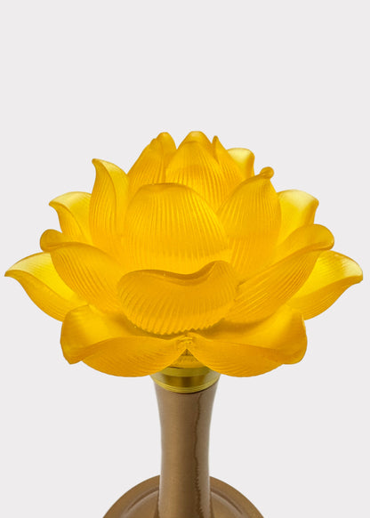 Lotus Lamp Pair – Solid Yellow – Golden Base