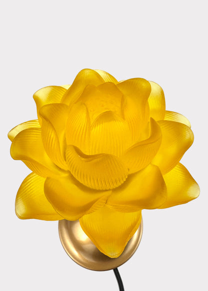 Lotus Lamp Pair – Solid Yellow – Golden Base