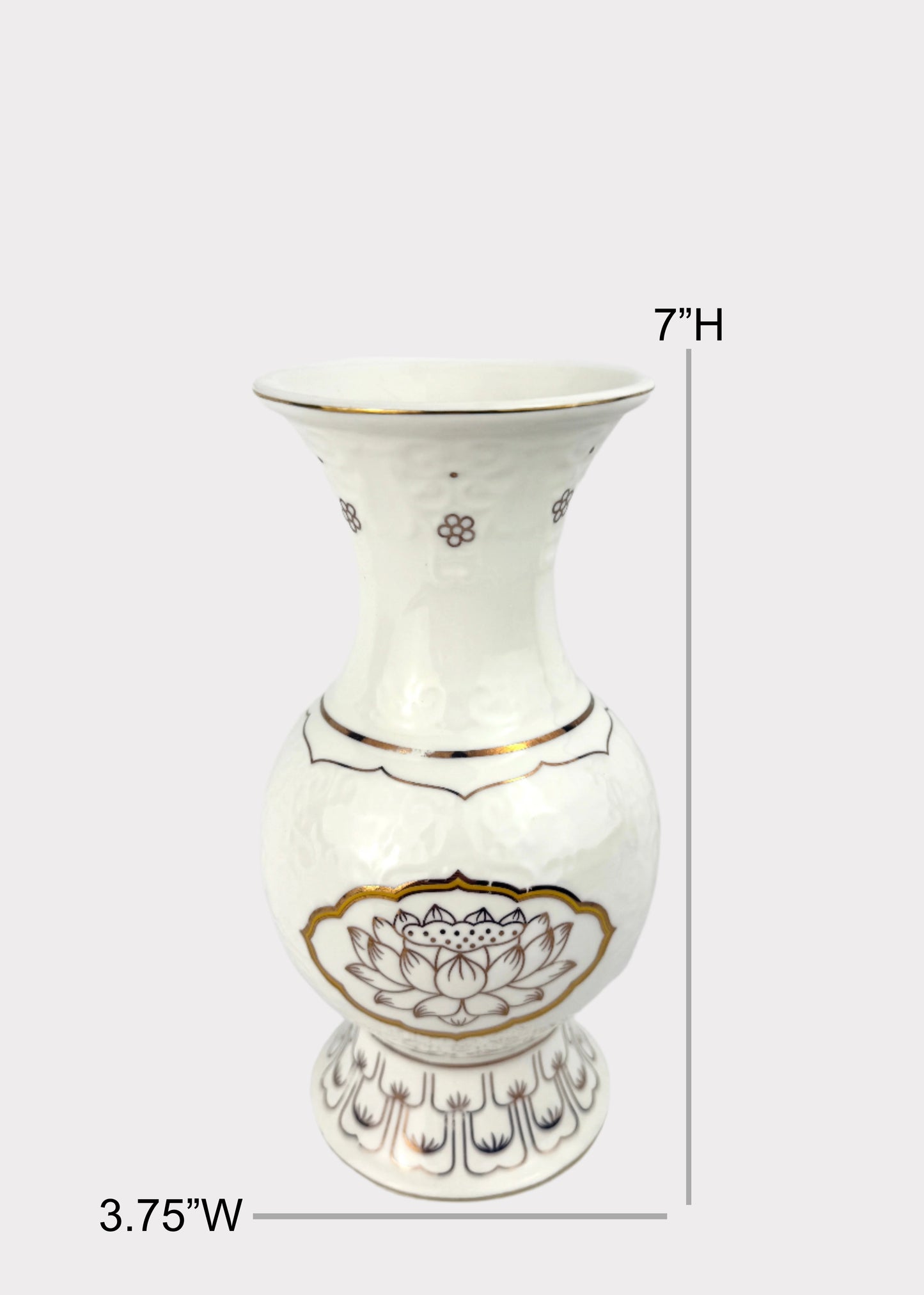 Lotus Outline Medallion - Altar Vase - White/Gold - Ceramic