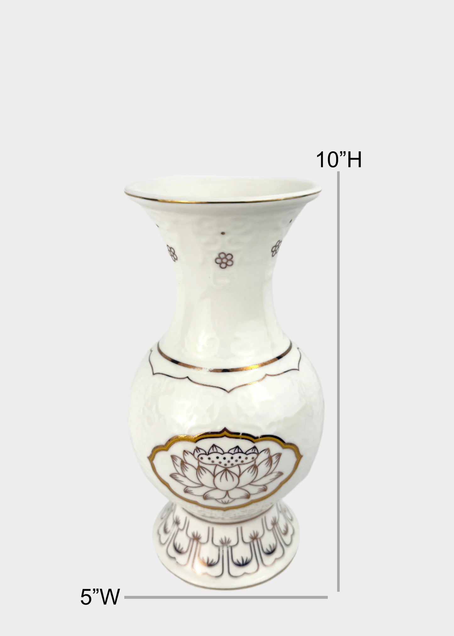 Lotus Outline Medallion - Altar Vase - White/Gold - Ceramic