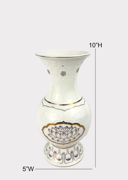 Lotus Outline Medallion - Altar Vase - White/Gold - Ceramic