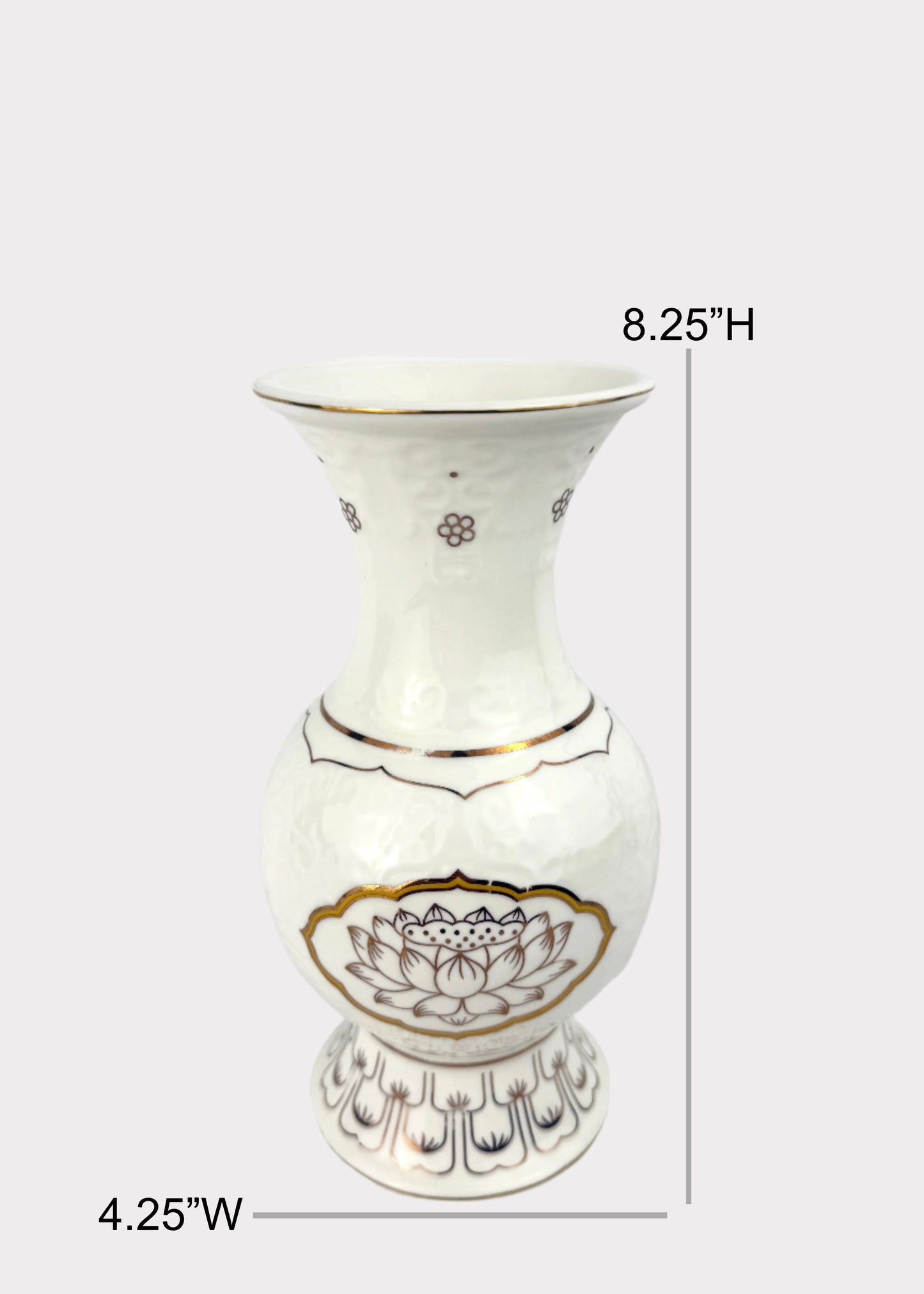 Lotus Outline Medallion - Altar Vase - White/Gold - Ceramic