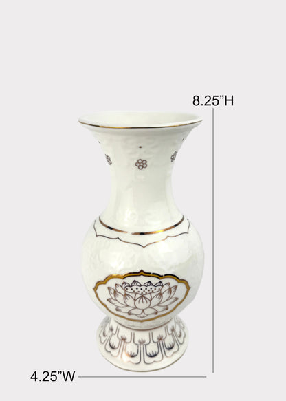 Lotus Outline Medallion - Altar Vase - White/Gold - Ceramic