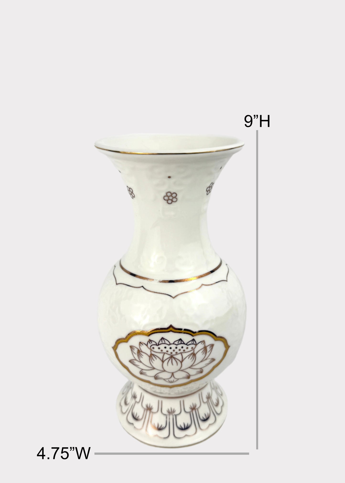 Lotus Outline Medallion - Altar Vase - White/Gold - Ceramic