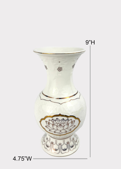 Lotus Outline Medallion - Altar Vase - White/Gold - Ceramic