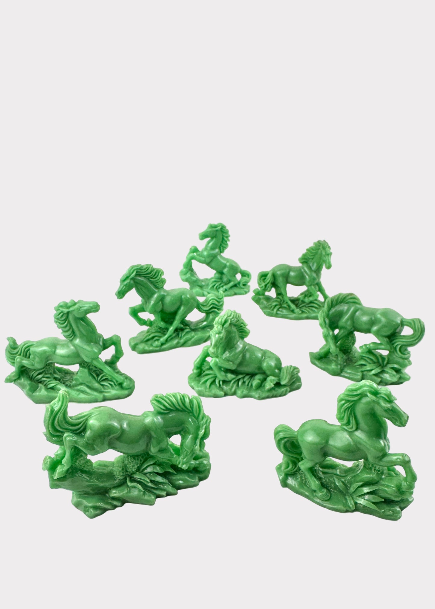 Green Galloping Horse Figurine Set – 8-Piece Decorative Collection