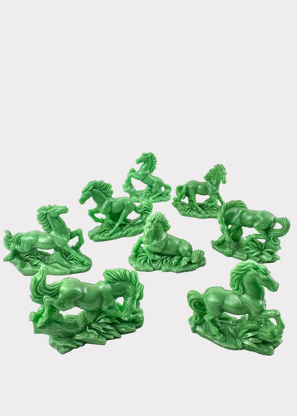 Green Galloping Horse Figurine Set – 8-Piece Decorative Collection