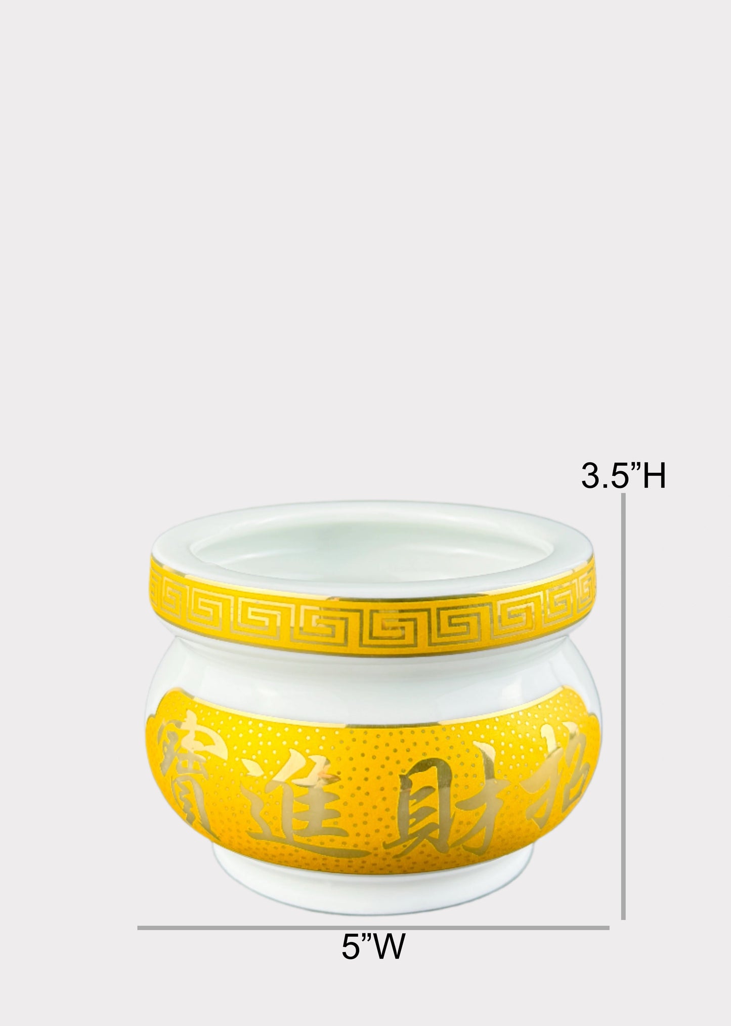 Prosperity Script White – Incense Holder Pot with Yellow Band – Ceramic