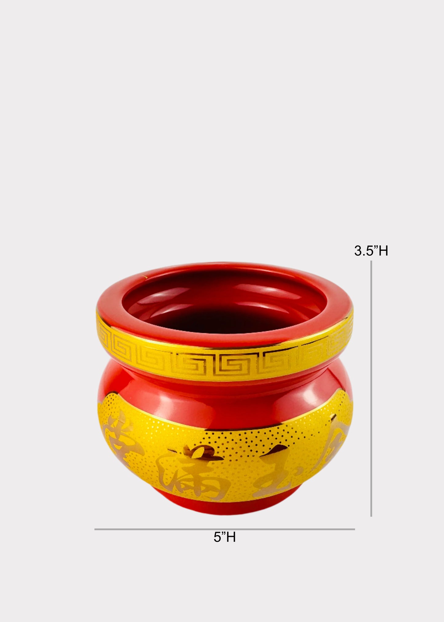 Prosperity Script Red – Incense Holder Pot with Yellow Band – Ceramic