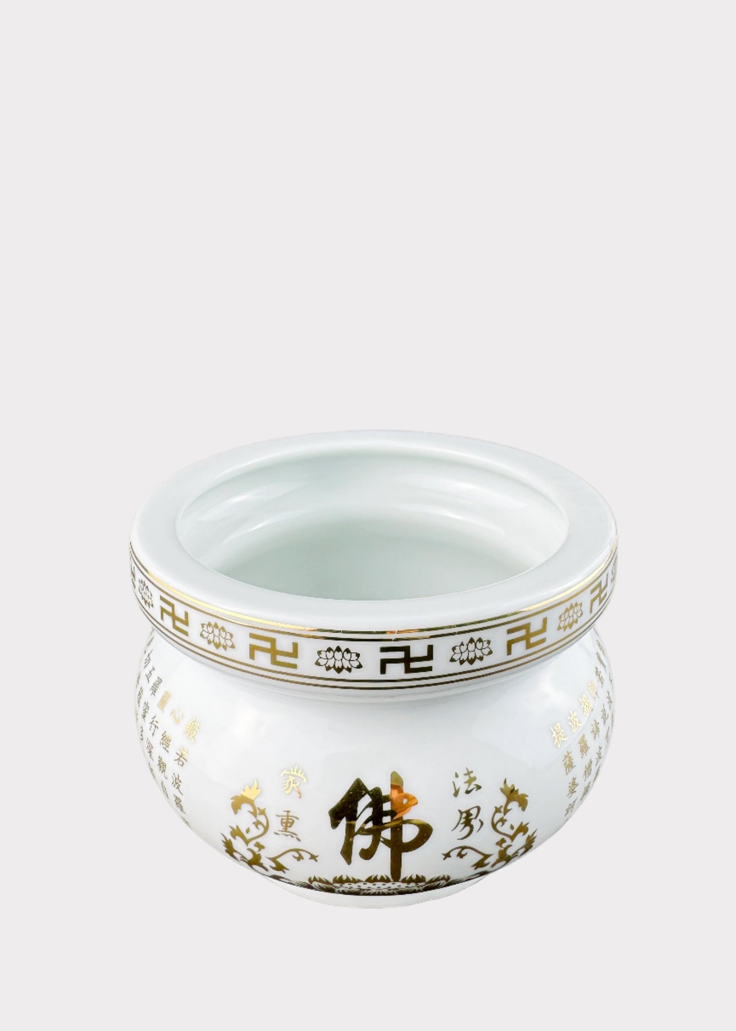 White Buddha Sutra – Incense Holder Pot with Gold Rim – Ceramic