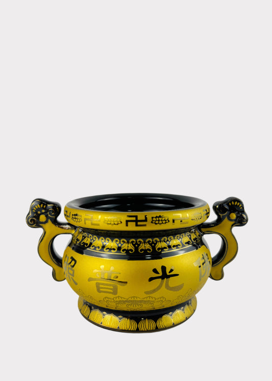 Black & Gold Double-Handled – Incense Holder Pot – Ceramic