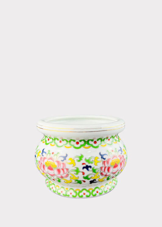 Multicolor Lotus – Incense Holder Pot with Gold Rim – Ceramic