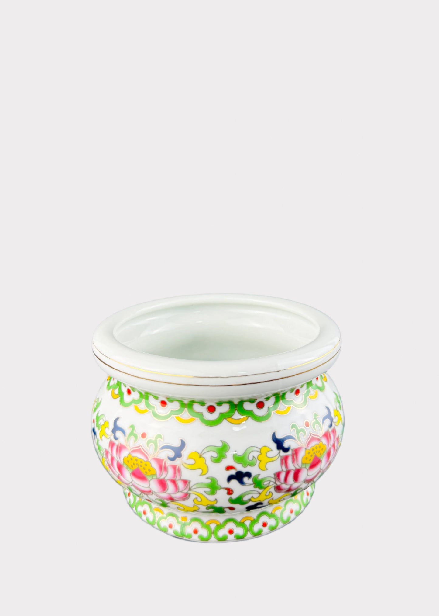 Multicolor Lotus – Incense Holder Pot with Gold Rim – Ceramic
