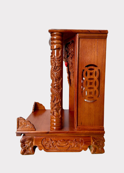 Honey Finish Wooden Buddhist Altar with Dragon Columns