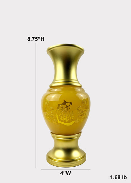 Yellow Jade Finish Offering Vase with Gold-Tone Metal Accents