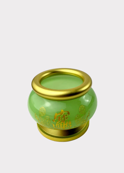 Jade Green Celadon Incense Burner with Gold-Tone Metal Base