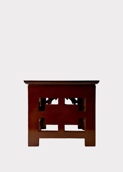 Traditional Square Wood Altar Stand with Carved Lotus Design