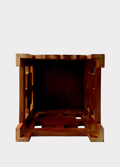 Traditional Square Wood Altar Stand with Carved Lotus Design