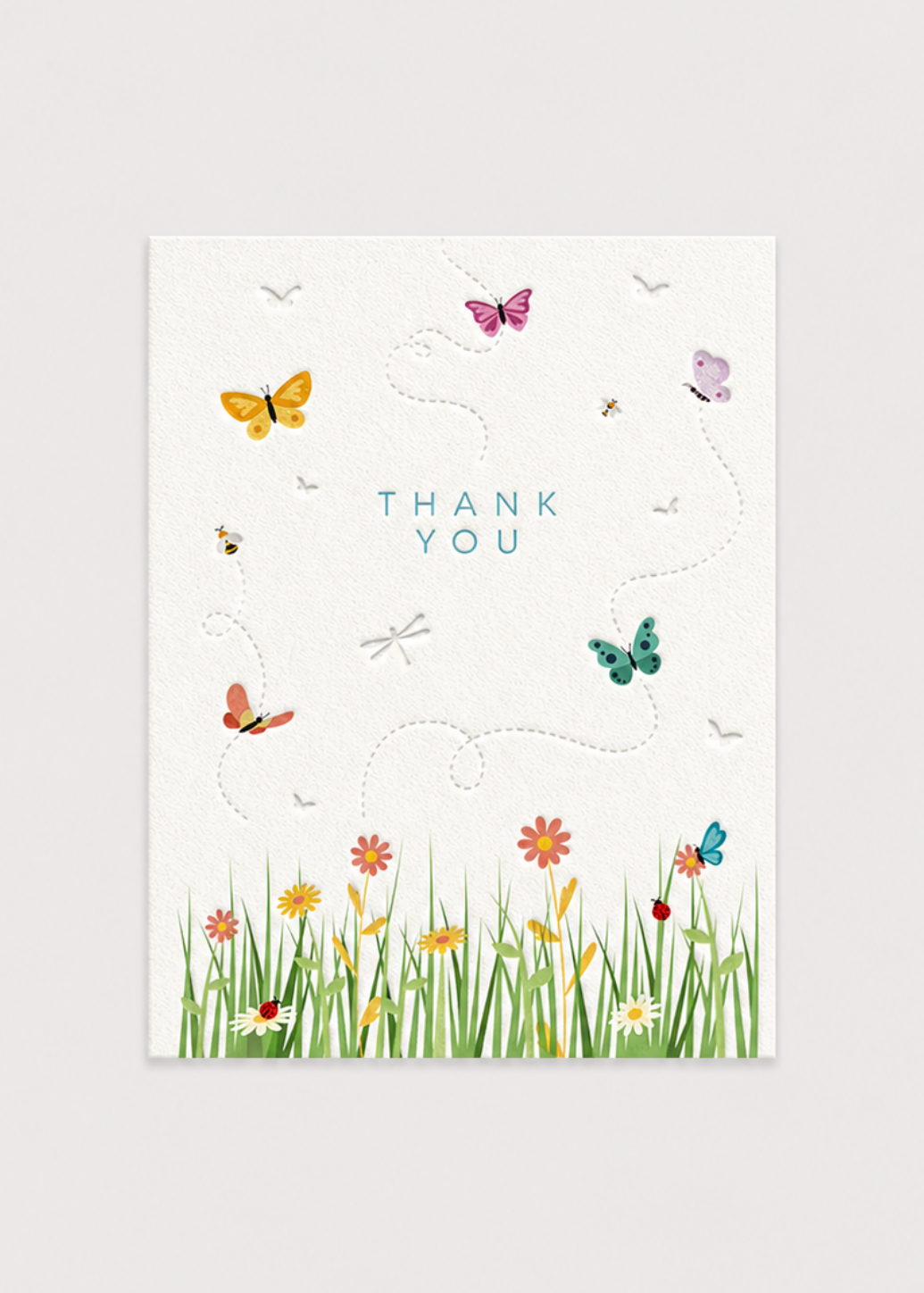 Greeting card with butterflies and flowers on a white background