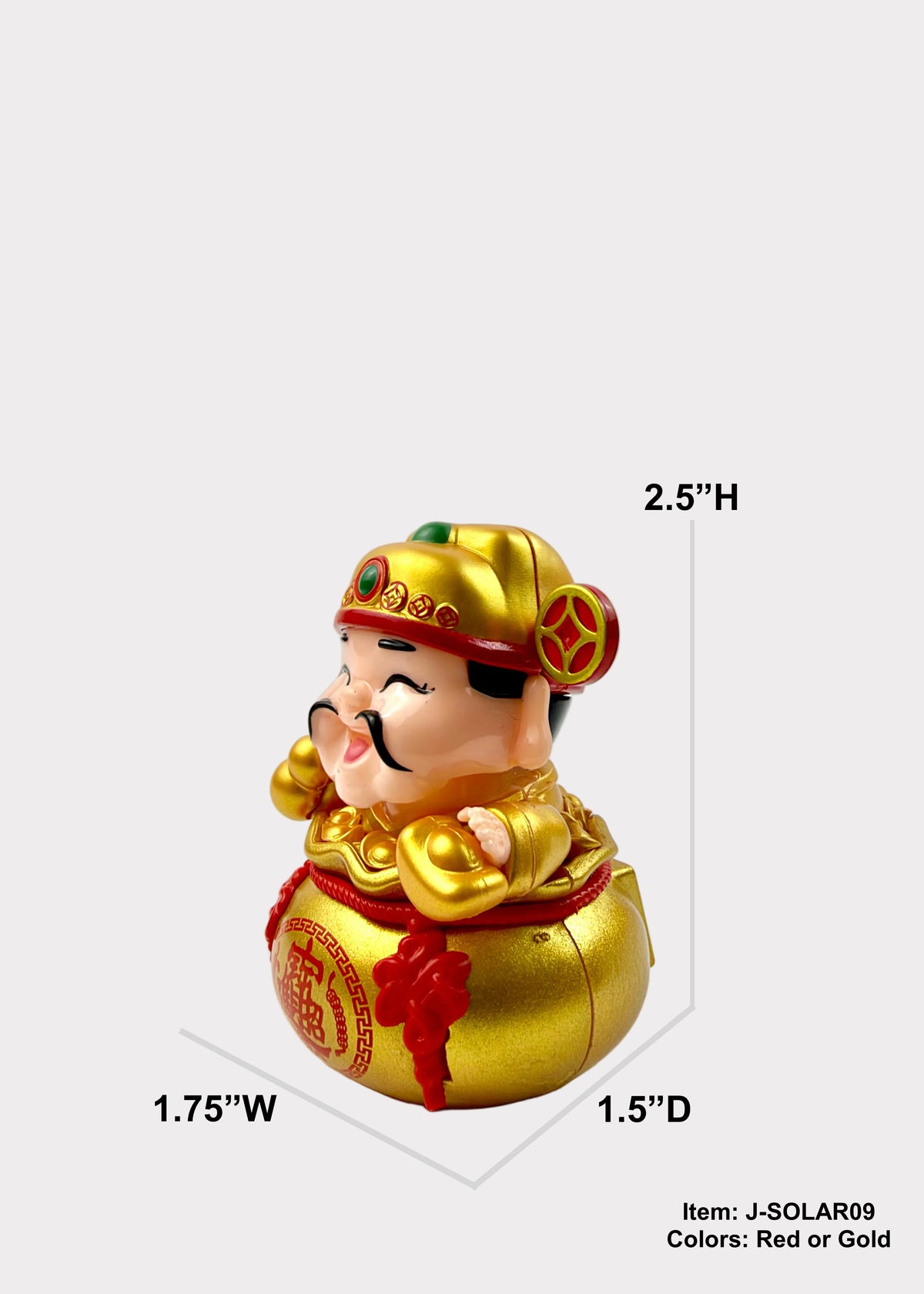 Solar Powered Cai Shen Wealth God in Fortune Bag - Nodding Head