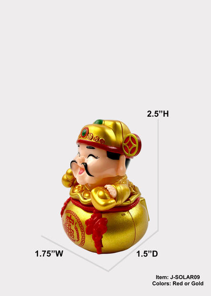 Solar Powered Cai Shen Wealth God in Fortune Bag - Nodding Head