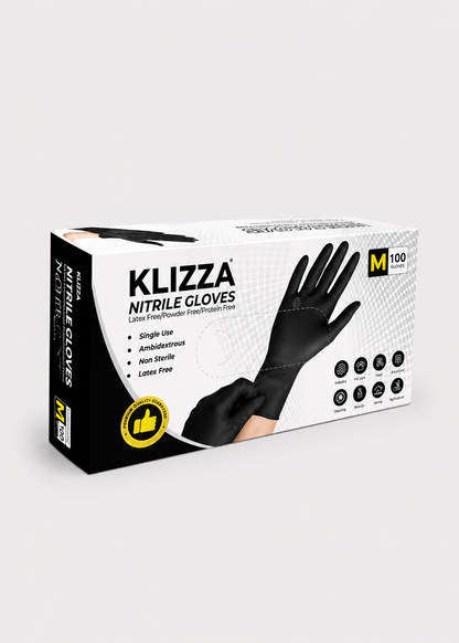 KLIZZA Black Nitrile Disposable Gloves - Latex-Free, Powder-Free, 100 Count