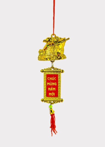 Golden Frog with Lucky Scroll Ornament – Lunar New Year & Tet (5 Count)