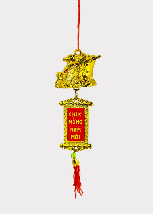 Golden Frog with Lucky Scroll Ornament – Lunar New Year & Tet (5 Count)