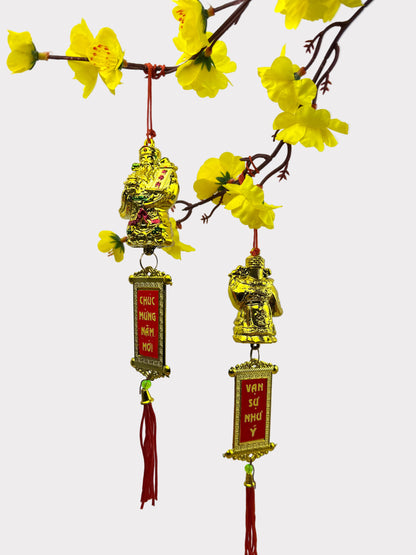 Golden God of Wealth Hanging Ornament – Lunar New Year Décor (5 Count)
