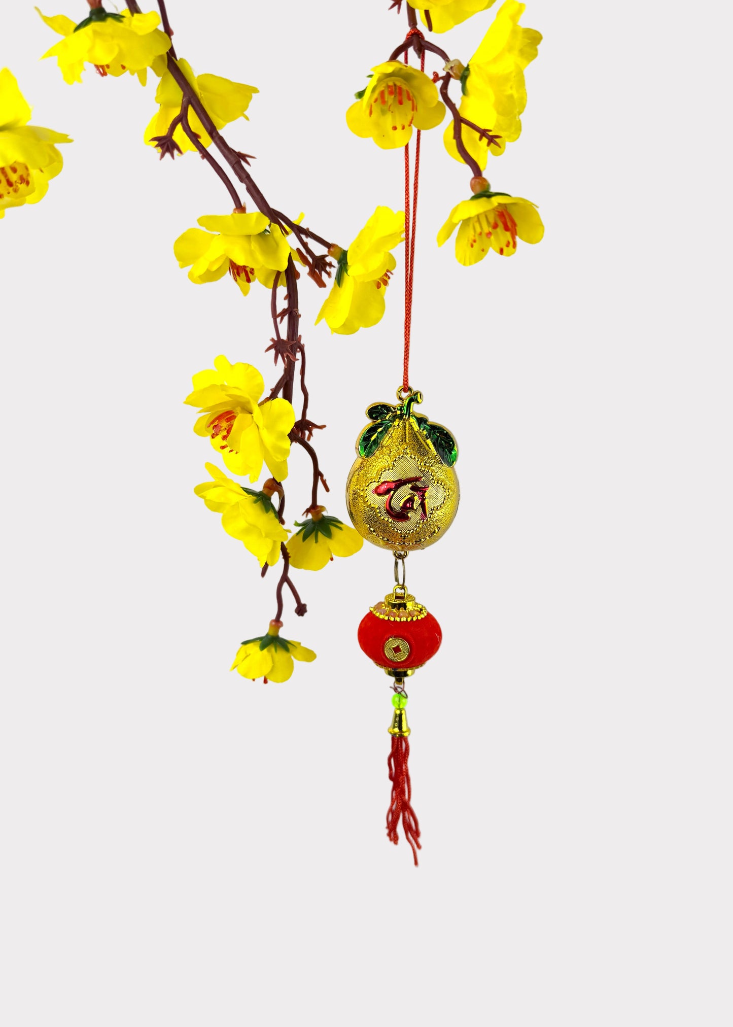 Golden Pomelo with Red Lantern Hanging Ornament – Lunar New Year (5 Count)