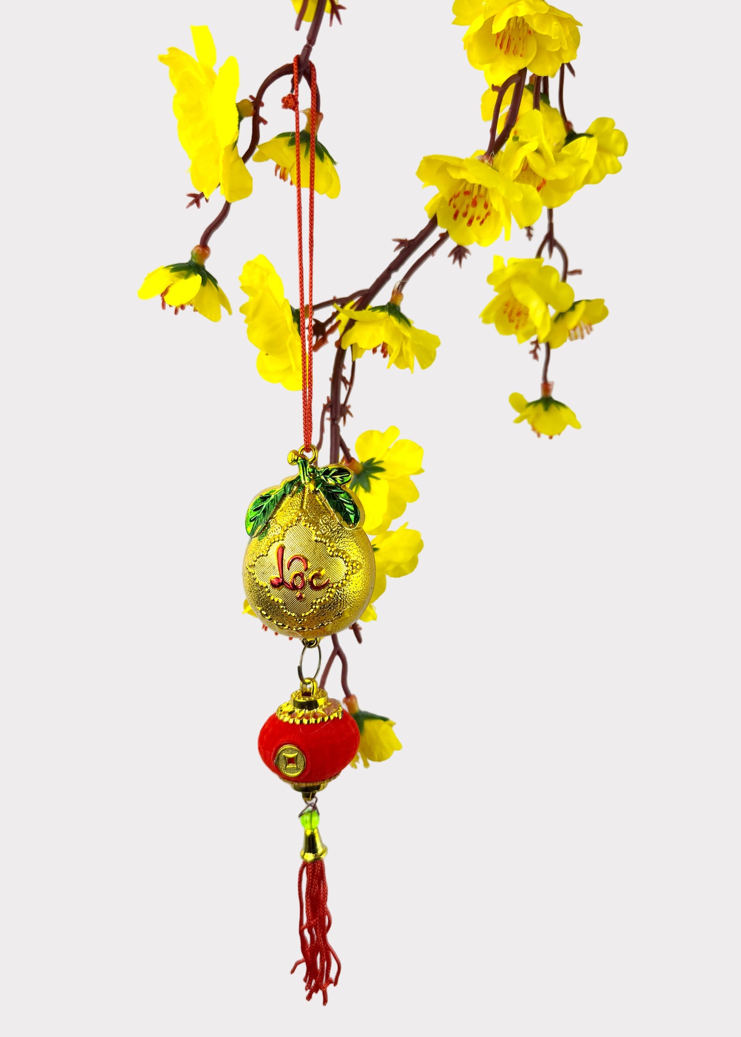 Golden Pomelo with Red Lantern Hanging Ornament – Lunar New Year (5 Count)