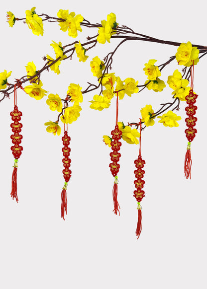 Vietnamese Red Tassel Hanging Ornaments – Lunar New Year Prosperity Décor (10 Count)