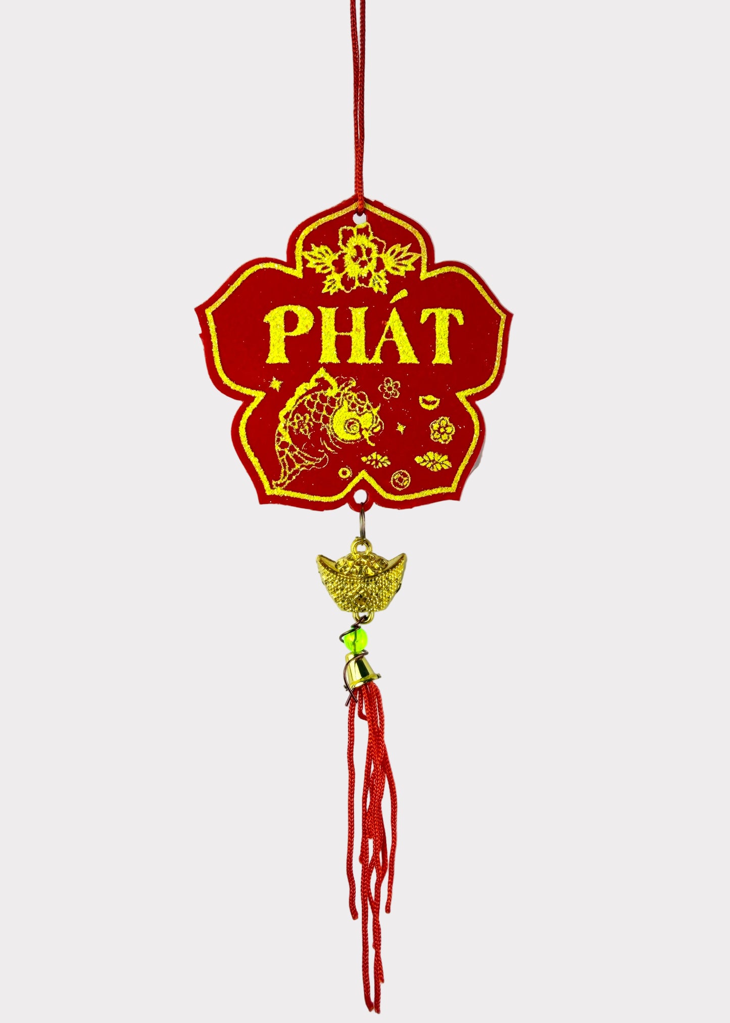 Red Felt Gold Blossom Hanging Ornaments – Lunar New Year (5 Count)
