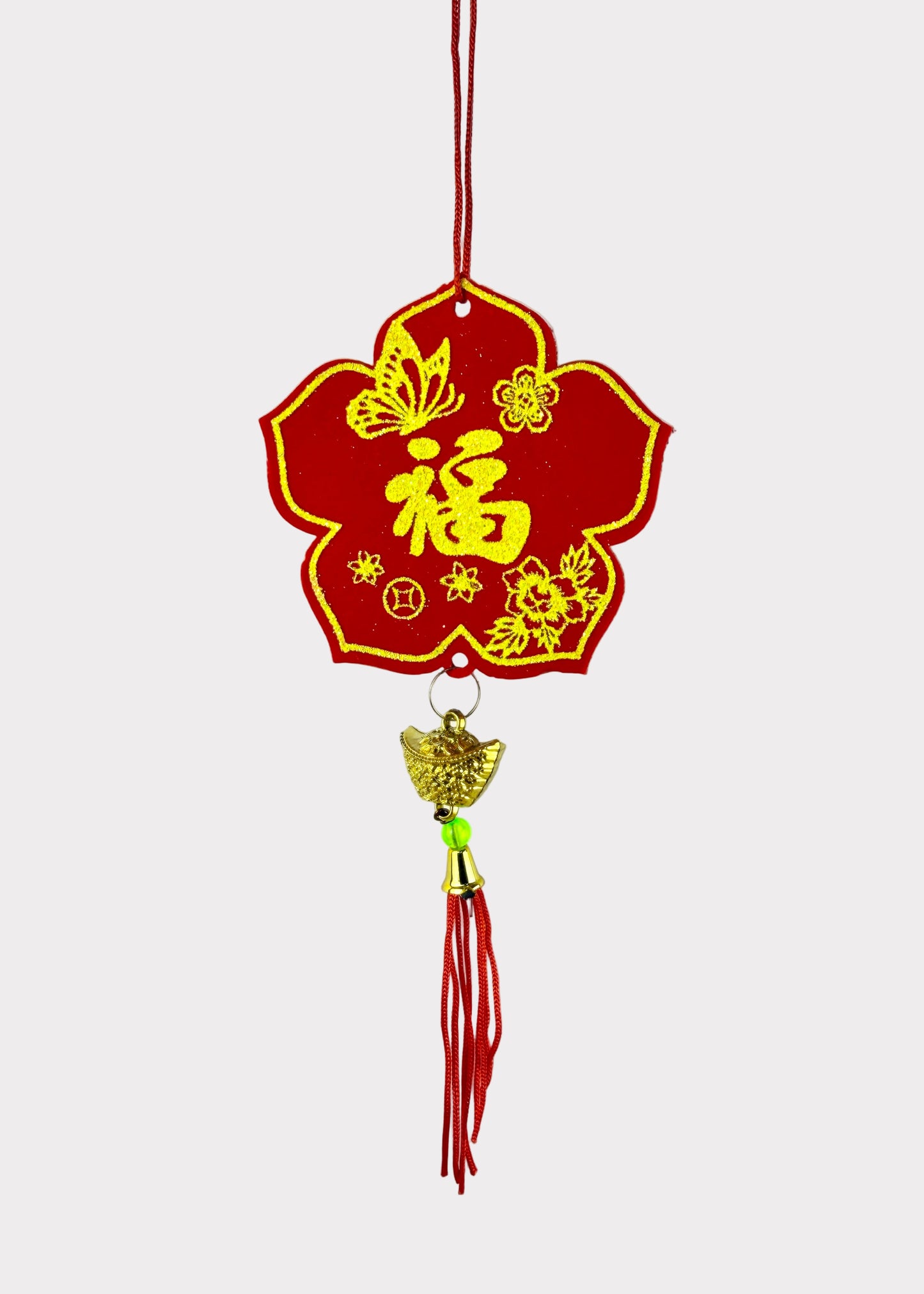 Red Felt Gold Blossom Hanging Ornaments – Lunar New Year (5 Count)