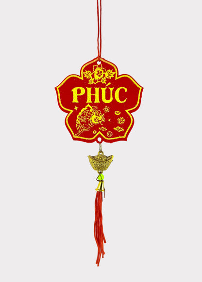 Red Felt Gold Blossom Hanging Ornaments – Lunar New Year (5 Count)