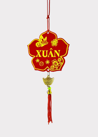 Red Felt Gold Blossom Hanging Ornaments – Lunar New Year (5 Count)
