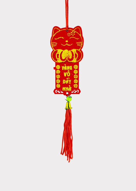 Lucky Cat Red Hanging Ornaments – Lunar New Year Decorations (10 Count)