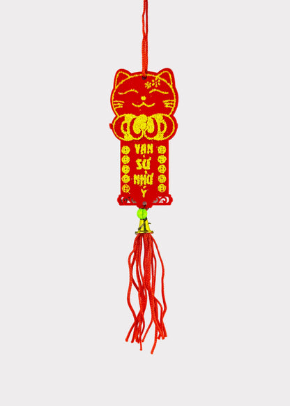 Lucky Cat Red Hanging Ornaments – Lunar New Year Decorations (10 Count)