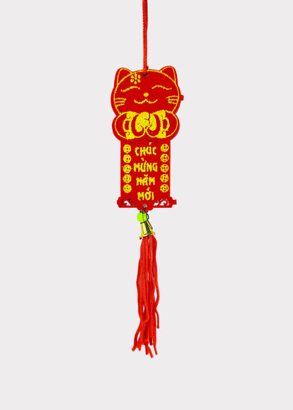 Lucky Cat Red Hanging Ornaments – Lunar New Year Decorations (10 Count)