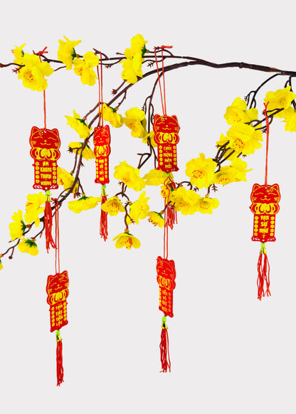 Lucky Cat Red Hanging Ornaments – Lunar New Year Decorations (10 Count)