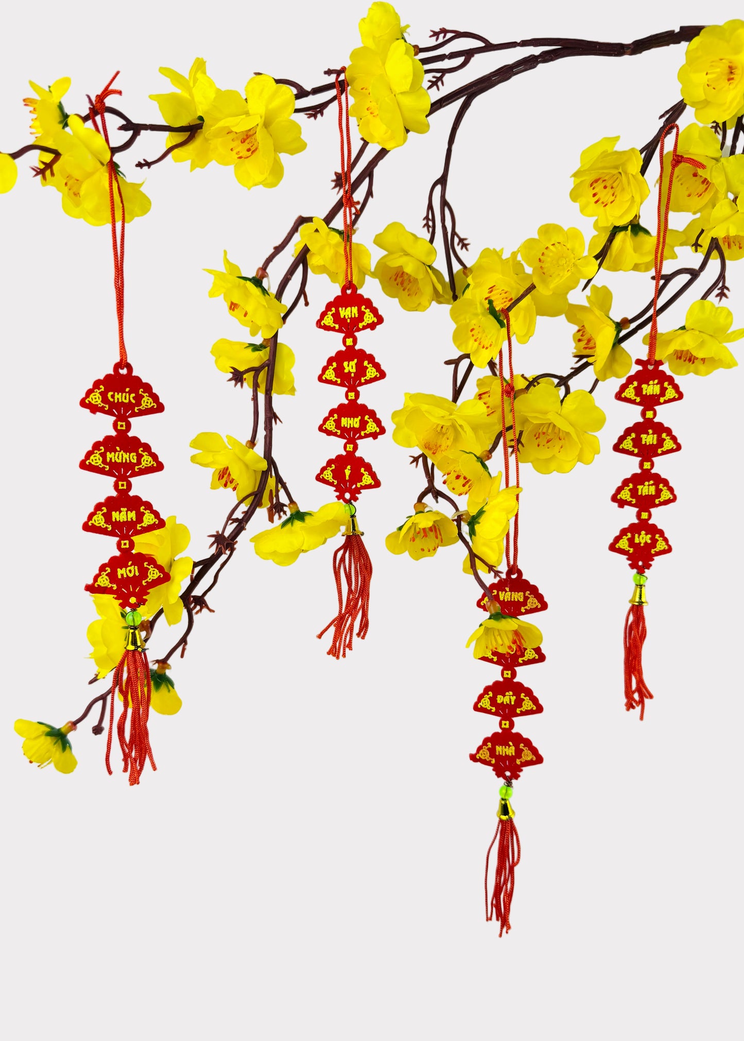 Red Fan Tassel Ornament – Vietnamese Tet & Lunar New Year Decoration (10 Count)